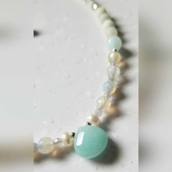 Blue Karma Jewelry Jewelry - "The Sea Goddess" Aqua Blue Chalcedony & Gemstones Necklace & Earrings Set